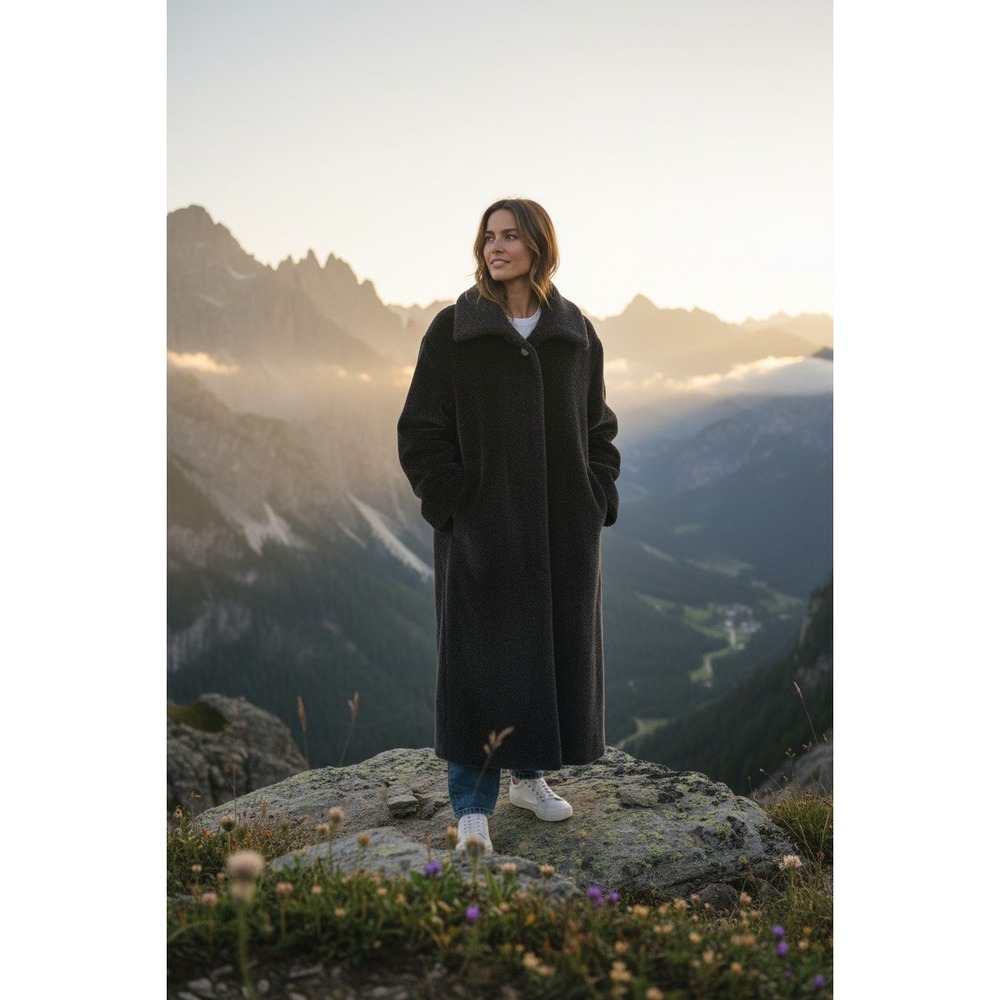 Steilmann Saks Fifth Avenue Wool Mohair Blend Long Coat Size 10 Charcoal Gray